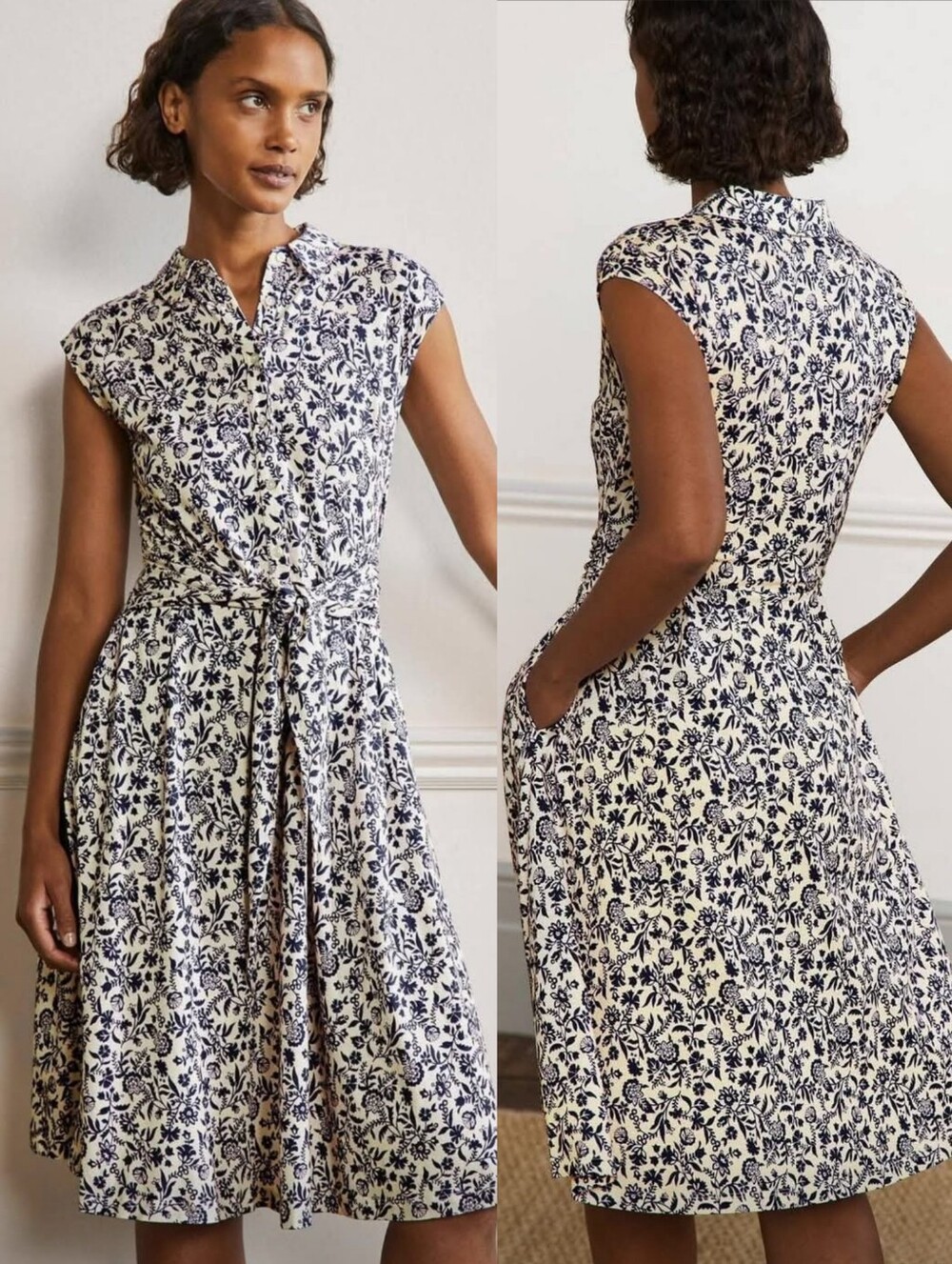 Boden Navy White Cap Sleeve Jersey Shirtdress Size 12L Long Tall
